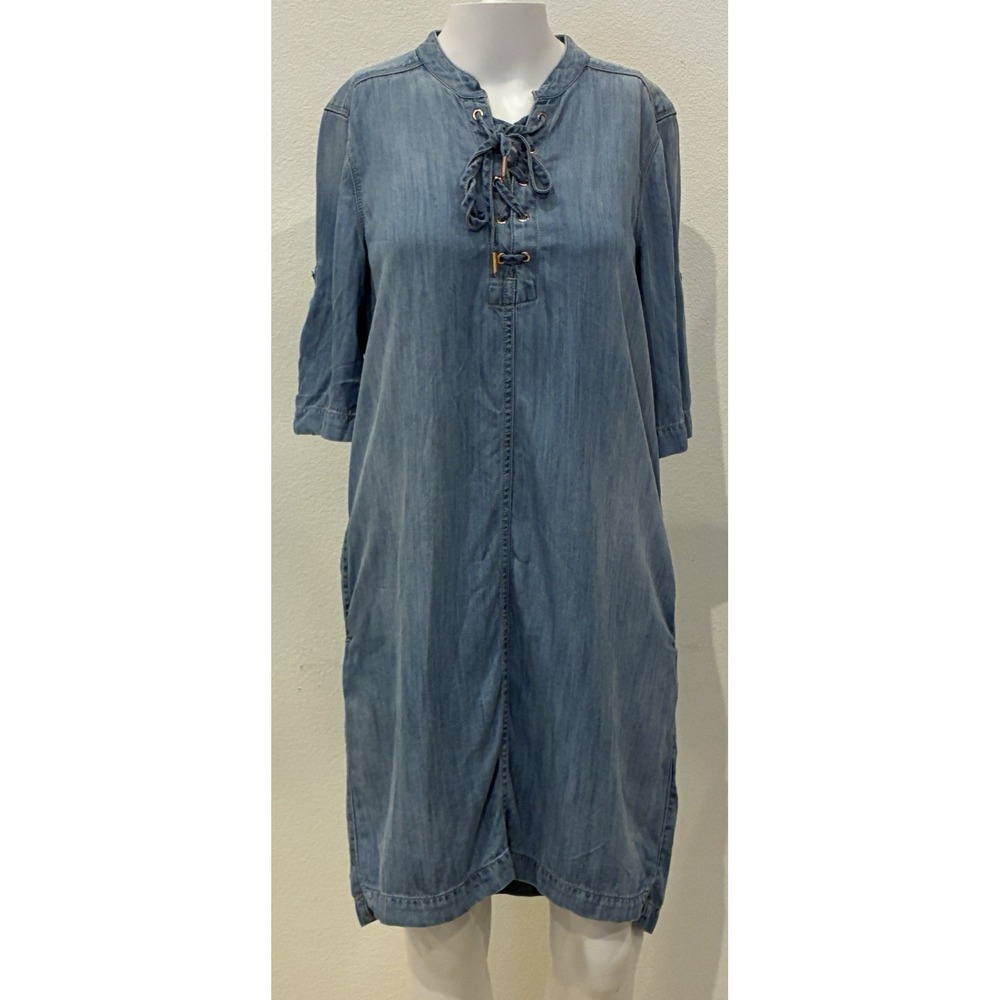 Calvin Klein Jeans Chambray Lace Up Denim Dress Womens S Cowgirl Y2K Minimalist